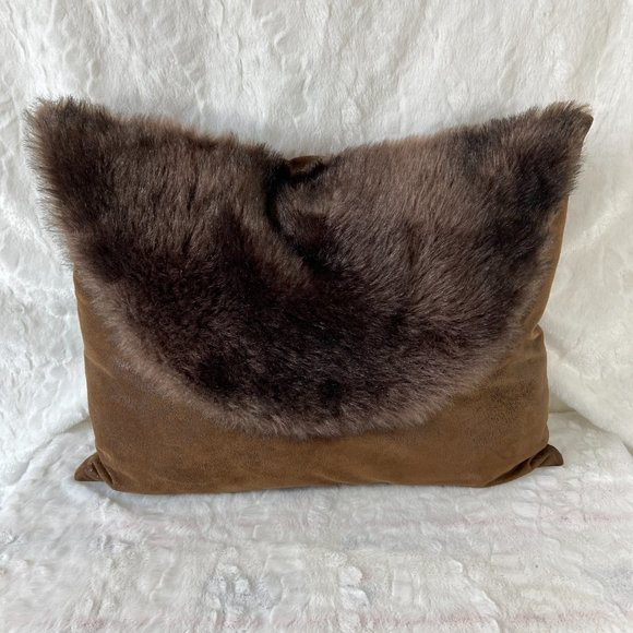 Brown Bear Faux Fur Envelope Pillow Faux leather Rustic Cabin Lodge Decor - Picture 2 of 8
